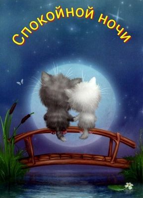 Открытка «Доброй ночи»: Спокойной ночи: Романтичный рисунок с котятами. Тэги: Спокойной ночи, Спокойной ночи, с пожел…