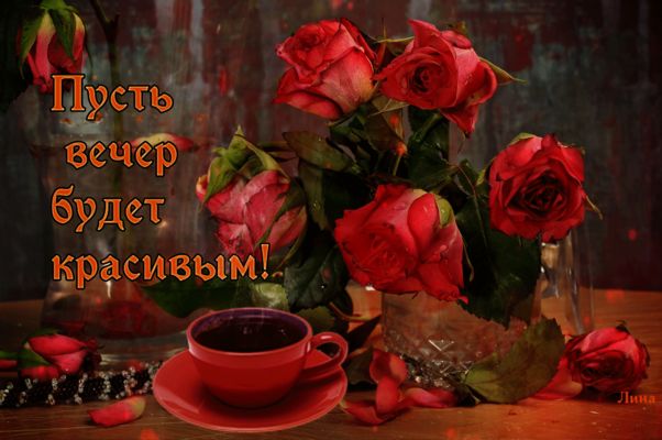 Открытка «Добрый вечер и пожелания»: Добрый вечер и красивые розы для хорошего настроения. Тэги: Добрый вечер красивые…