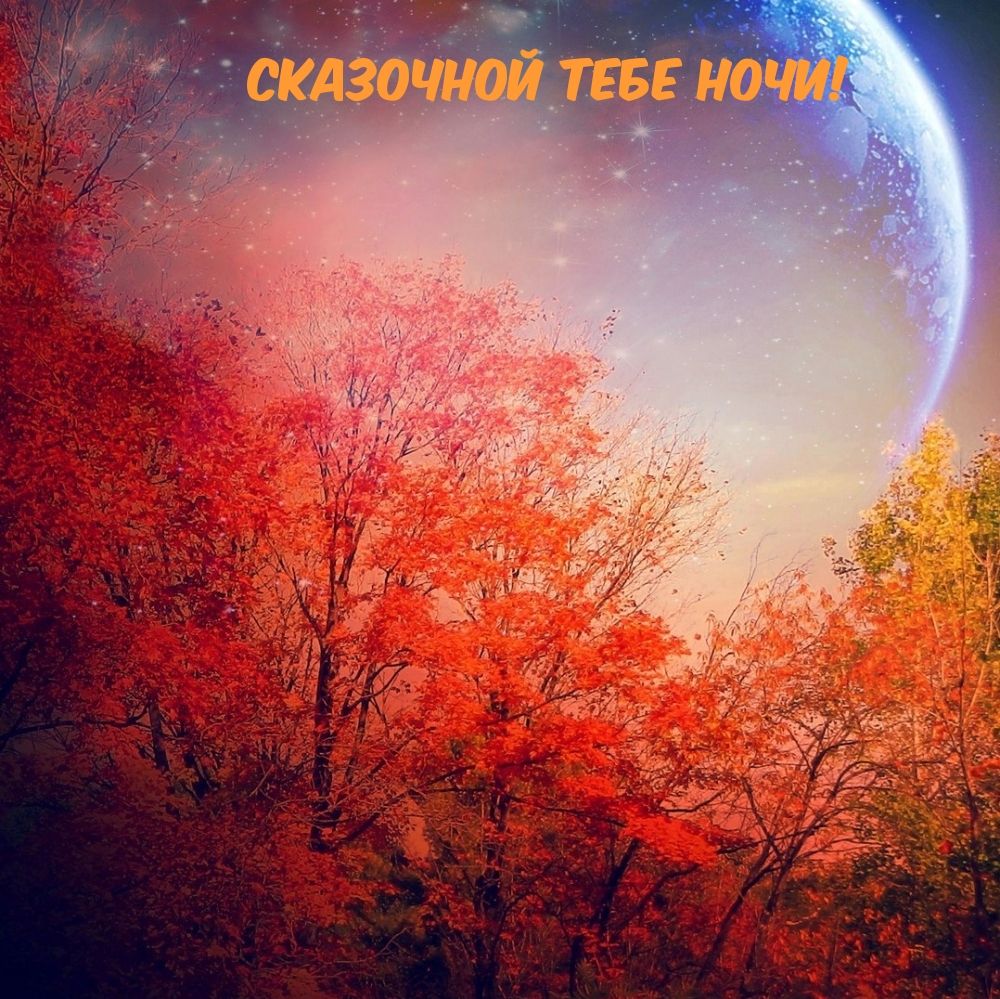 Открытка «Доброй ночи»: Спокойной ночи: «Сказочной тебе ночи» с планетой. Тэги: Спокойной ночи, Спокойной ночи…