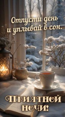 Открытка «Доброй ночи»: Доброй ночи: «Зимний вечер с книгой и свечой».