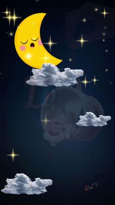 Открытка «Доброй ночи»: Спокойной ночи: Спящий месяц и облака. Тэги: Спокойной ночи, ночной, Спокойной ночи, с пожела…
