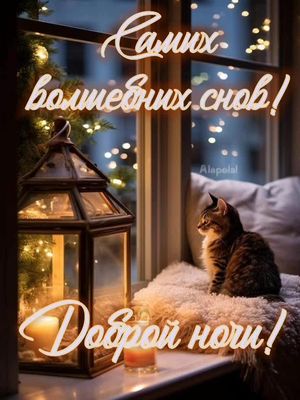 Открытка «Доброй ночи»: Доброй ночи: «Волшебных снов» с милым котиком. Тэги: Спокойной ночи, Спокойной ночи, с пожела…
