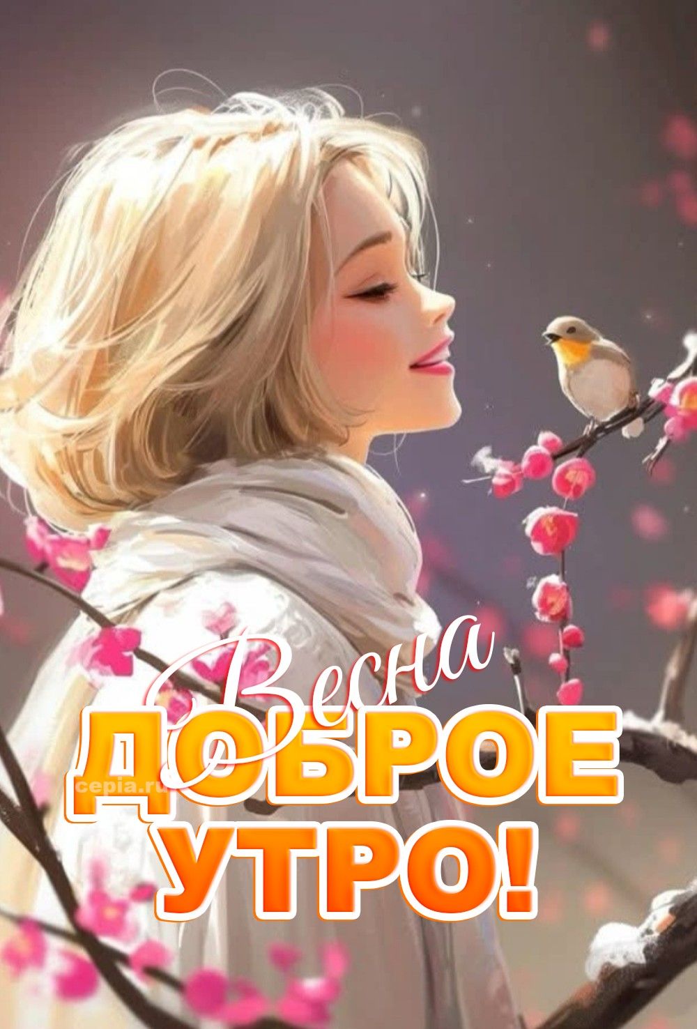 Открытка «С добрым утром»: С добрым утром: Самое нежное пожелание весеннего дня. Тэги: С добрым весенним утром…