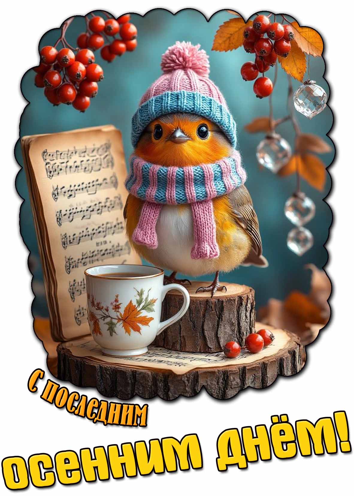 Открытка «Добрый день»: Добрый день: «С последним осенним днем!». Тэги: Добрый день и добрые пожелания, Добрый день…