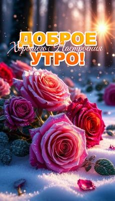 Открытка «С добрым утром»: С добрым утром: Зимние розы и хорошее настроение. Тэги: С добрым зимним утром, С добрым ут…