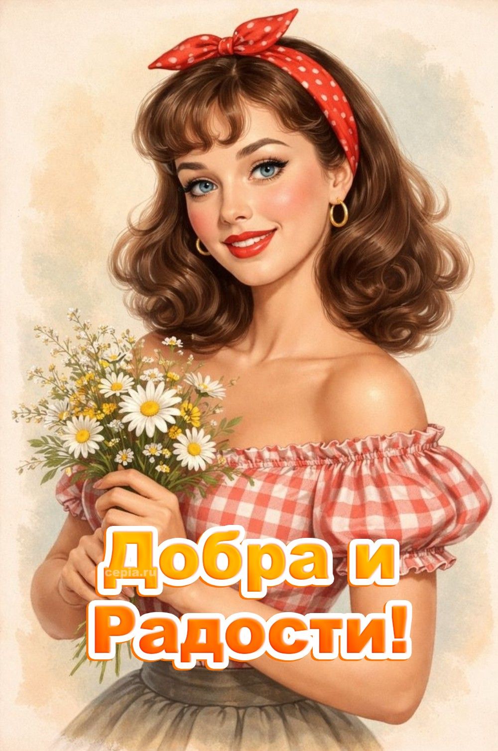 Открытка «Добрый день»: Добрый день: «Добра и радости» открытка с девушкой. Тэги: Добрый день и добрые пожелания…
