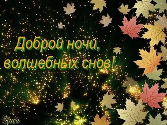 Открытка «Доброй ночи»: Спокойной ночи: «Волшебные сны» с кленовыми листьями. Тэги: Спокойной ночи, Спокойной ночи…