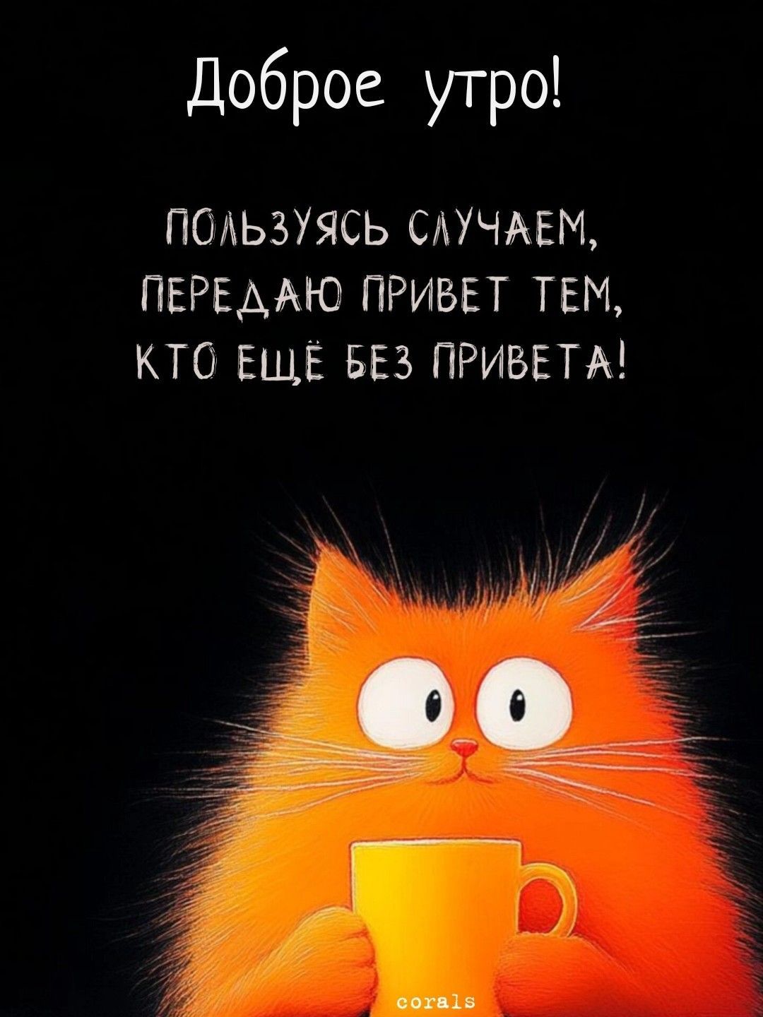 Открытка «С добрым утром»: Доброе утро! Пушистый кот шлёт привет!. Тэги: С добрым утром, для поднятия настроением!…