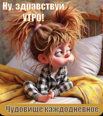 Открытка «С добрым утром»: Здравствуй, утро! Ежедневное чудовище. Тэги: пожелание, юмор, прикольная, смешная, утро…