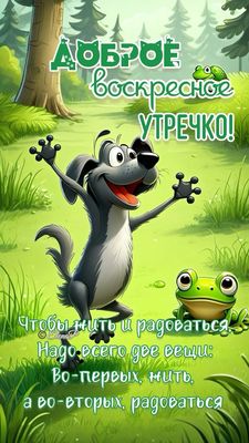 Открытка «С добрым утром»: Доброе воскресное утречко: жить и радоваться!. Тэги: хорошего дня, животное, пожелание…