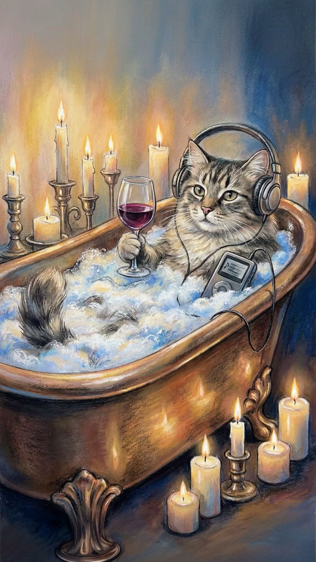 Открытка «Пожелание»: Добрый вечер: Кот в ванне для отличного настроения. Тэги: отличный, настроение, прикольный, кот…