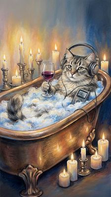 Открытка «Добрый вечер и пожелания»: Добрый вечер: Кот в ванне для отличного настроения. Тэги: Прикольный добрый вечер…