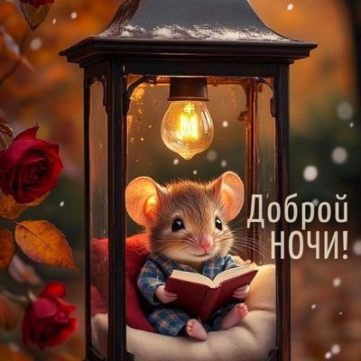 Открытка «Доброй ночи»: Доброй ночи: «Мышонок в фонарике» и сказочные сны.