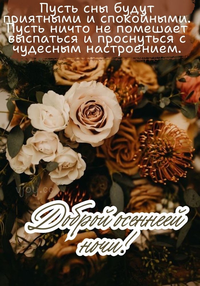 Открытка «Доброй ночи»: Доброй ночи: «Осенний букет» с розами.