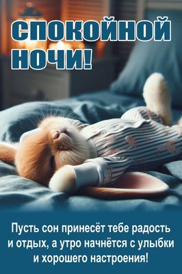 Открытка «Доброй ночи»: Спокойной ночи: доброе пожелание со спящим зайкой. Тэги: Спокойной ночи, Спокойной ночи…