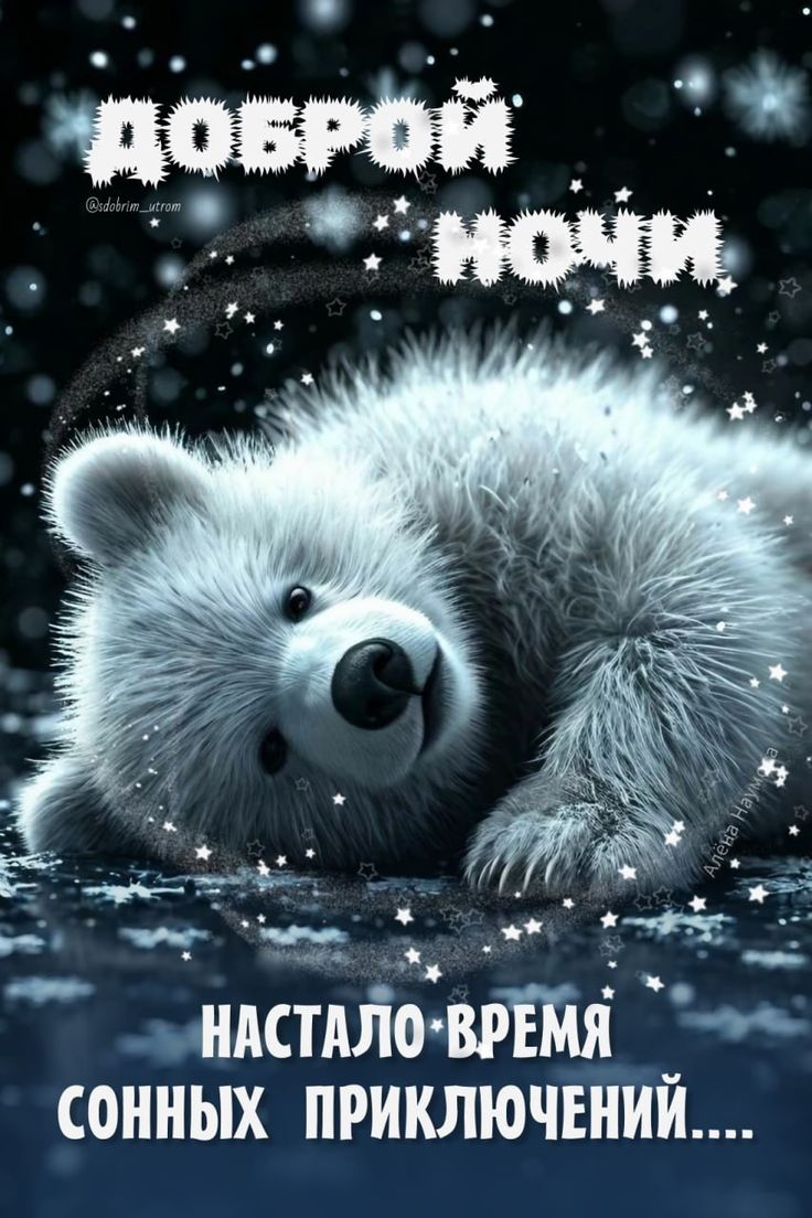 Открытка «Доброй ночи»: Доброй ночи: милый медвежонок и сонные приключения. Тэги: Спокойной ночи, Спокойной ночи…
