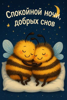 Открытка «Доброй ночи»: Спокойной ночи: «Милые пчелки» на мягкой подушке. Тэги: Спокойной ночи, Спокойной ночи…