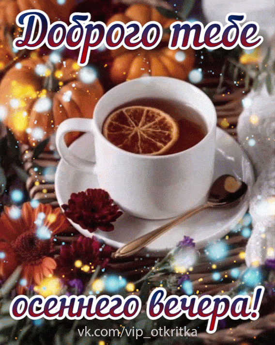 Открытка «Добрый вечер и пожелания»: Доброго тебе осеннего вечера!. Тэги: Доброго вечера и хорошего настроения…