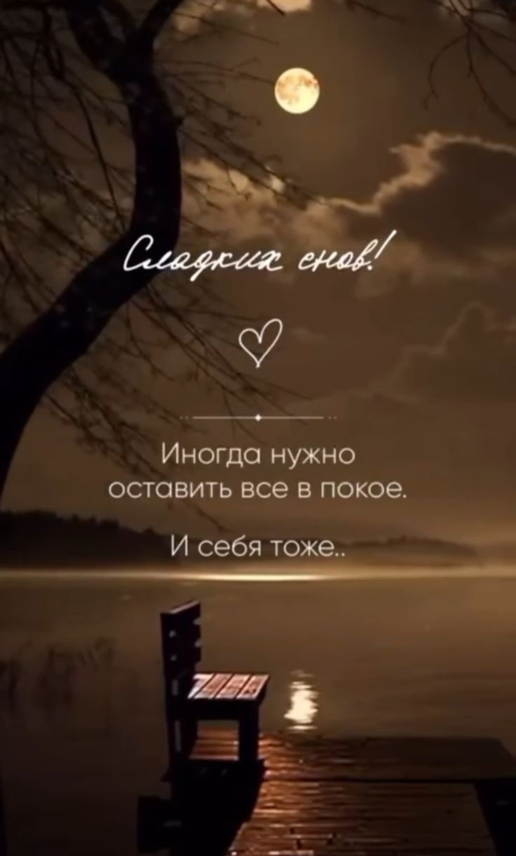 Открытка «Доброй ночи»: Спокойной ночи: Мудрая цитата о покое и лунная река. Тэги: Спокойной ночи, философский…