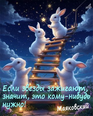Открытка «Доброй ночи»: Доброй ночи: милые кролики и цитата Маяковского. Тэги: Спокойной ночи, Спокойной ночи, с поже…