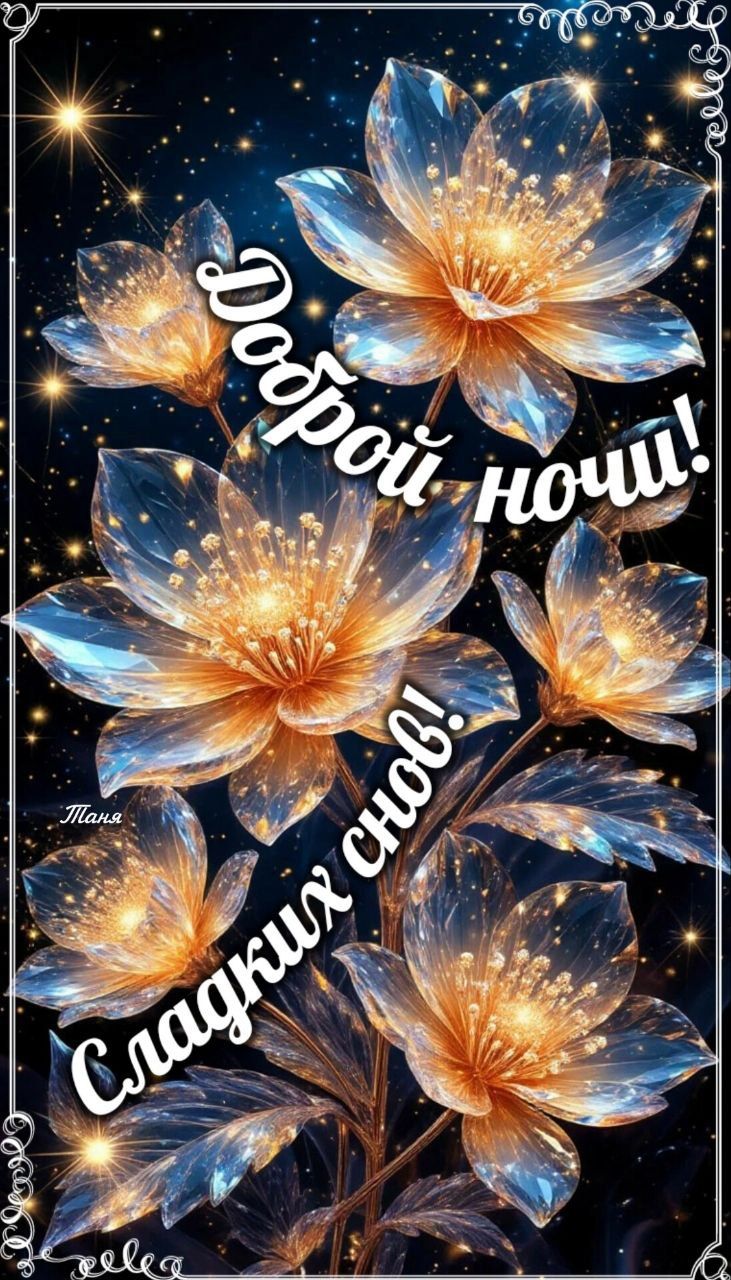 Открытка «Доброй ночи»: Спокойной ночи: «Мерцающие цветы» с пожеланием снов. Тэги: Спокойной ночи, анимационный…
