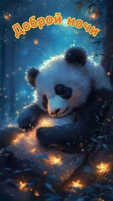 Открытка «Доброй ночи»: Спокойной ночи: Волшебная панда под звездами. Тэги: Спокойной ночи, Спокойной ночи, красивые…