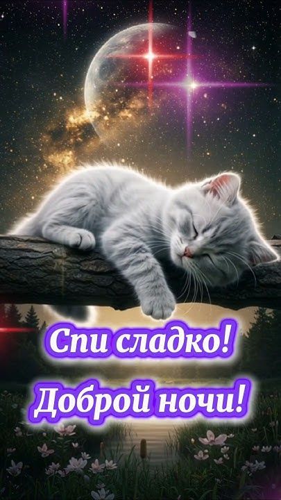 Открытка «Доброй ночи»: Открытка Доброй ночи с милым спящим котенком. Тэги: Спокойной ночи, Спокойной ночи, красивые…