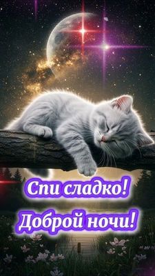 Открытка «Доброй ночи»: Открытка Доброй ночи с милым спящим котенком. Тэги: Спокойной ночи, Спокойной ночи, красивые…