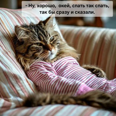 Открытка «Доброй ночи»: Спокойной ночи: прикольный кот в пижаме. Тэги: Спокойной ночи, смешной, прикольный, забавный…