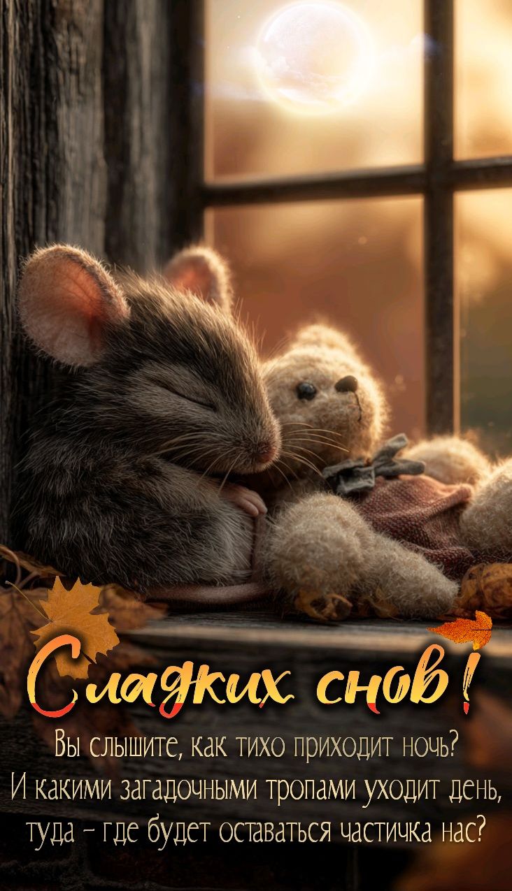 Открытка «Доброй ночи»: Доброй ночи: милая мышка и пожелание сладких снов. Тэги: Спокойной ночи, Спокойной ночи…