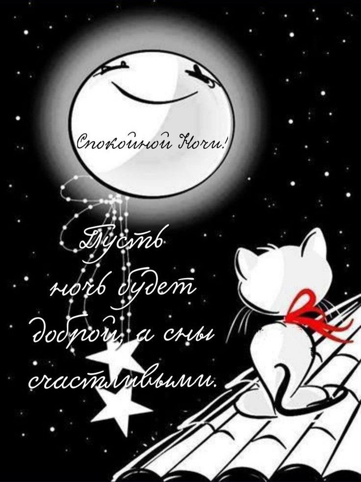 Открытка «Доброй ночи»: Доброй ночи: «Счастливый кот на крыше». Тэги: Спокойной ночи, Спокойной ночи, с пожеланиями…