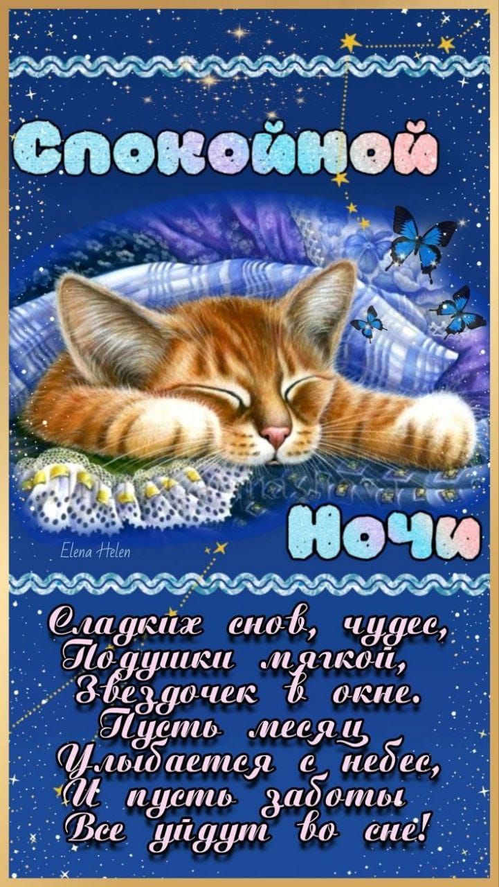 Открытка «Доброй ночи»: Спокойной ночи: спящий рыжий котенок и стихи. Тэги: Спокойной ночи, Спокойной ночи, красивые…