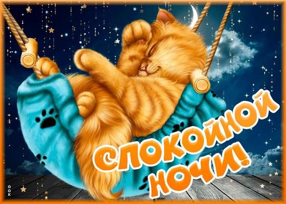 Открытка «Доброй ночи»: Спокойной ночи: рыжий кот в гамаке под звездами. Тэги: Спокойной ночи, Спокойной ночи, с поже…