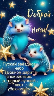 Открытка «Доброй ночи»: Доброй ночи: «Звездные ежики» и теплое пожелание. Тэги: Спокойной ночи, Спокойной ночи…