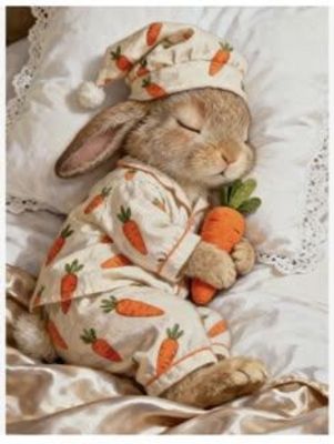 Открытка «Доброй ночи»: Спокойной ночи: Кролик в пижаме с морковкой. Тэги: Спокойной ночи, Спокойной ночи, красивые…