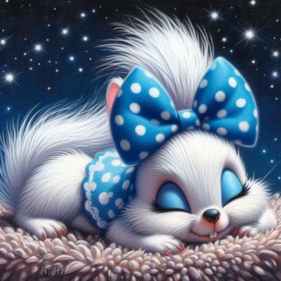 Открытка «Доброй ночи»: Спокойной ночи: милый пушистик под звездным небом. Тэги: Спокойной ночи, Спокойной ночи…