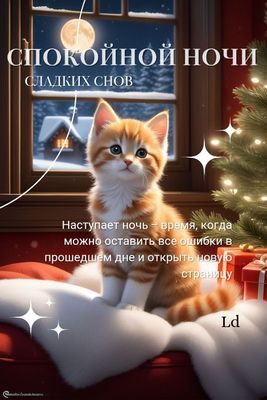 Открытка «Доброй ночи»: Спокойной ночи: милый рыжий котенок и лунная ночь. Тэги: Спокойной ночи, Спокойной ночи…