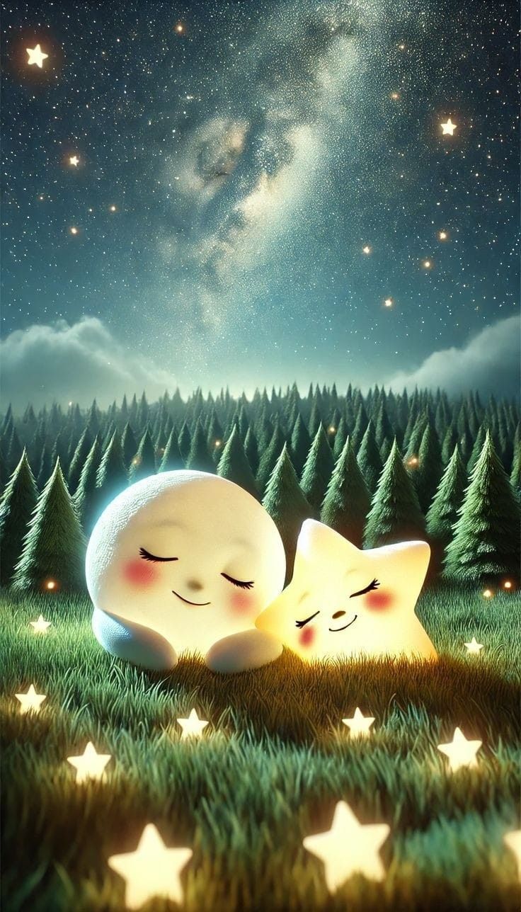 Открытка «Доброй ночи»: Спокойной ночи: Волшебная луна и звездочка. Тэги: Спокойной ночи, Спокойной ночи, красивые…