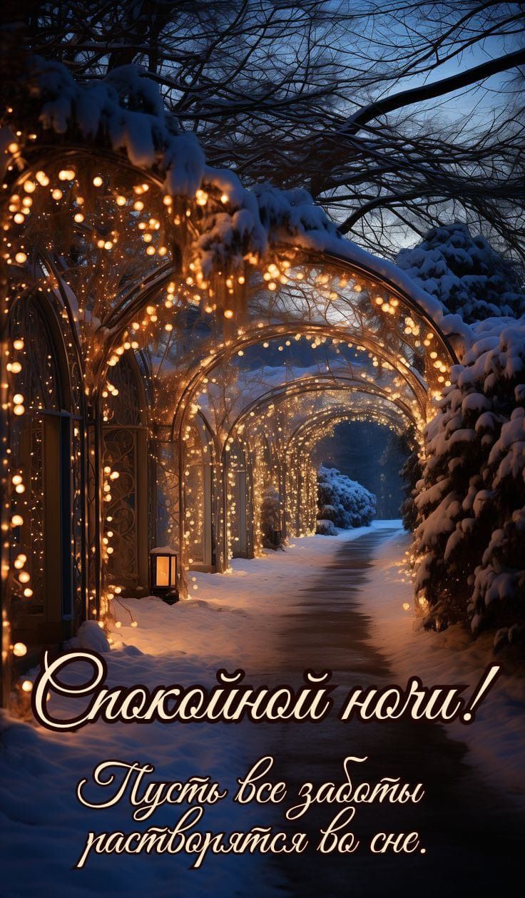 Открытка «Доброй ночи»: Спокойной ночи: Волшебная зимняя аллея. Тэги: Спокойной ночи, Спокойной ночи, красивые…