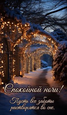 Открытка «Доброй ночи»: Спокойной ночи: Волшебная зимняя аллея. Тэги: Спокойной ночи, Спокойной ночи, красивые…