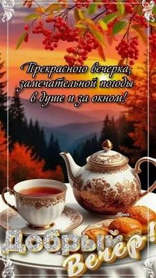 Открытка «Добрый вечер и пожелания»: Добрый вечер: чай с рябиной для хорошего настроения. Тэги: Доброго вечера и хоро…