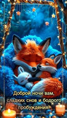 Открытка «Доброй ночи»: Доброй ночи: Милые лисята и волшебные сны. Тэги: Спокойной ночи, Спокойной ночи, красивые…