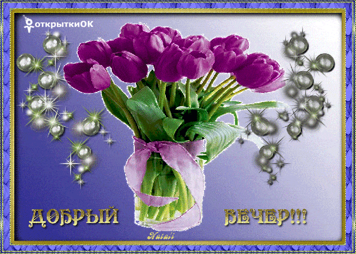 Открытка «Добрый вечер женщине»: Добрый вечер: красивый букет тюльпанов. Тэги: Доброго вечера и хорошего настроения…