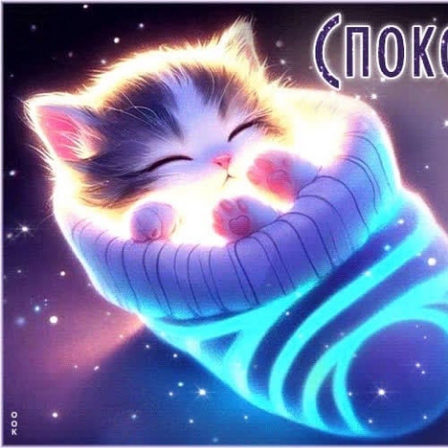 Открытка «Доброй ночи»: Спокойной ночи: «Спящий котенок» в космосе. Тэги: Спокойной ночи, Спокойной ночи, с пожелания…