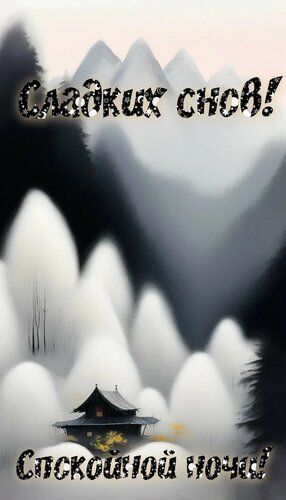 Открытка «Доброй ночи»: Спокойной ночи: открытка с горным пейзажем. Тэги: Спокойной ночи, пожелание, рисунок, сказочн…