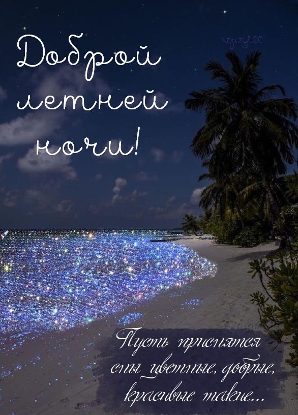 Открытка «Доброй ночи»: Доброй ночи: «Волшебный пляж» и пожелание снов. Тэги: Спокойной ночи, южный, Спокойной ночи…