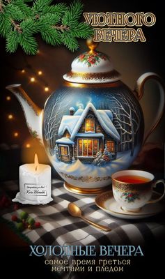 Открытка «Добрый вечер и пожелания»: Добрый вечер: «Холодные вечера, мечты и плед». Тэги: Добрый зимний вечер, Добрый…