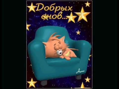 Открытка «Доброй ночи»: Спокойной ночи: добрых снов с милым котом в кресле. Тэги: Спокойной ночи, Спокойной ночи…