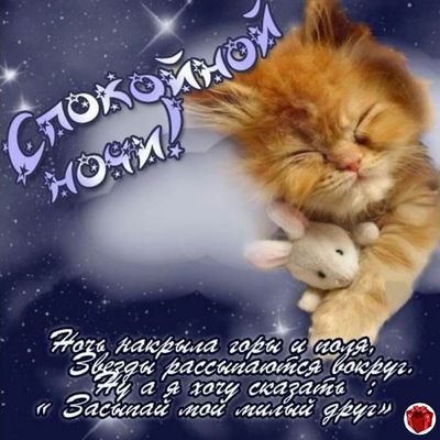 Открытка «Доброй ночи»: Спокойной ночи: «Сонный котенок с игрушкой». Тэги: Спокойной ночи, Спокойной ночи, с пожелани…