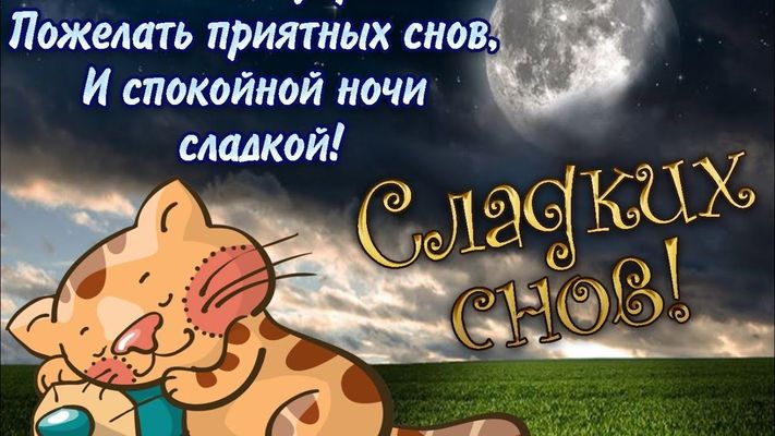 Открытка «Доброй ночи»: Спокойной ночи: «Сладких снов» с милым котиком. Тэги: Спокойной ночи, Спокойной ночи, с пожел…